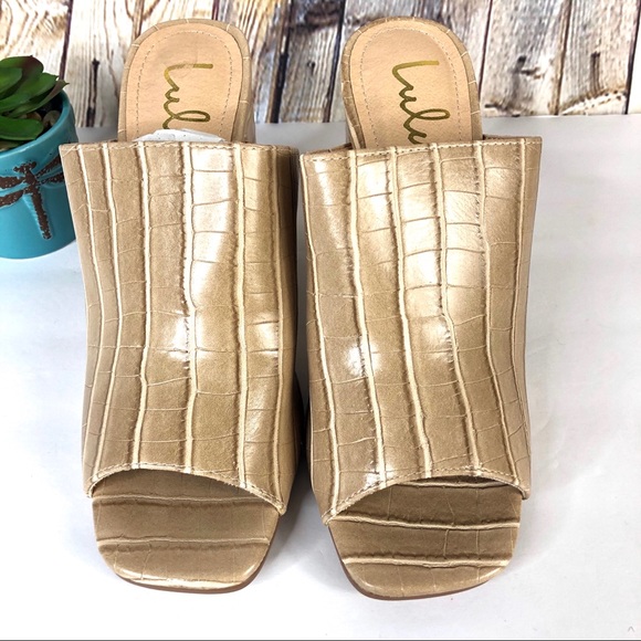 NEW Lulus Raelynn Nude Croc Peep Toe Mules - Picture 3 of 7